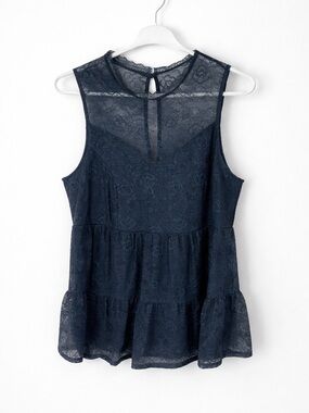 Torrid Navy Lace Babydoll Tank Top Size 1 Boho Romantic Tiered Peplum